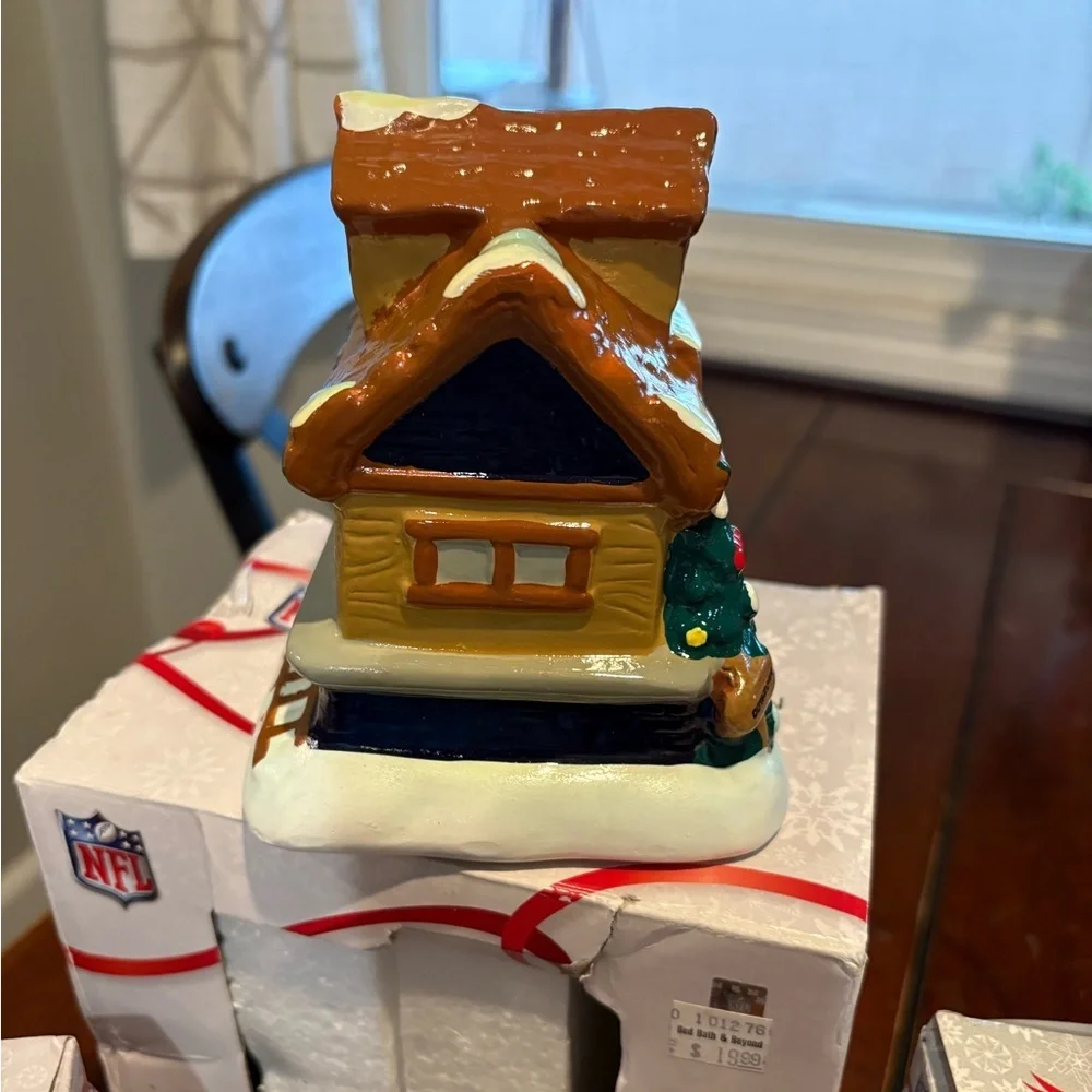 Vintage Dallas Cowboys Christmas Village Ceramic House and 2 Ornaments NIB